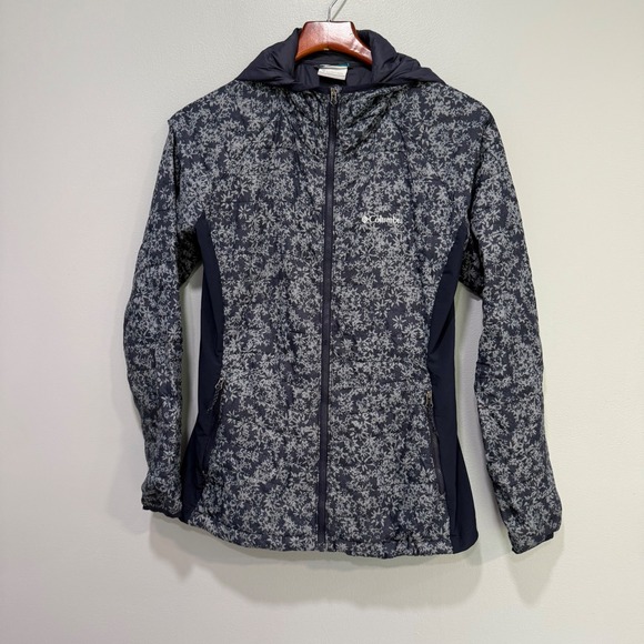 Columbia Womens Hooded Puffer Jacket Full Zip Floral Print Size M lightweight - Picture 1 of 8